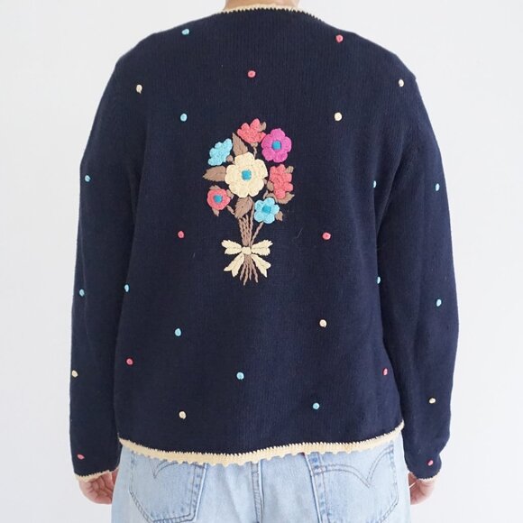 Christopher & Banks Floral Embroidered Cardigan Cottagecore Knit L - Picture 2 of 9